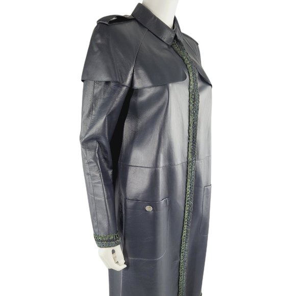 Chanel Navy Lambskin Leather Long Jacket - Picture 2 of 9